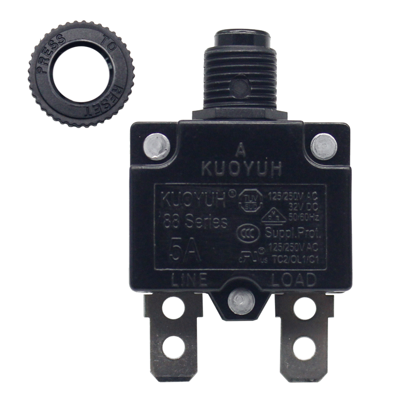 KUOYUH 5 Amp 88 Series Quick Connect Terminals Push-To-Reset Thermal Circuit Breaker