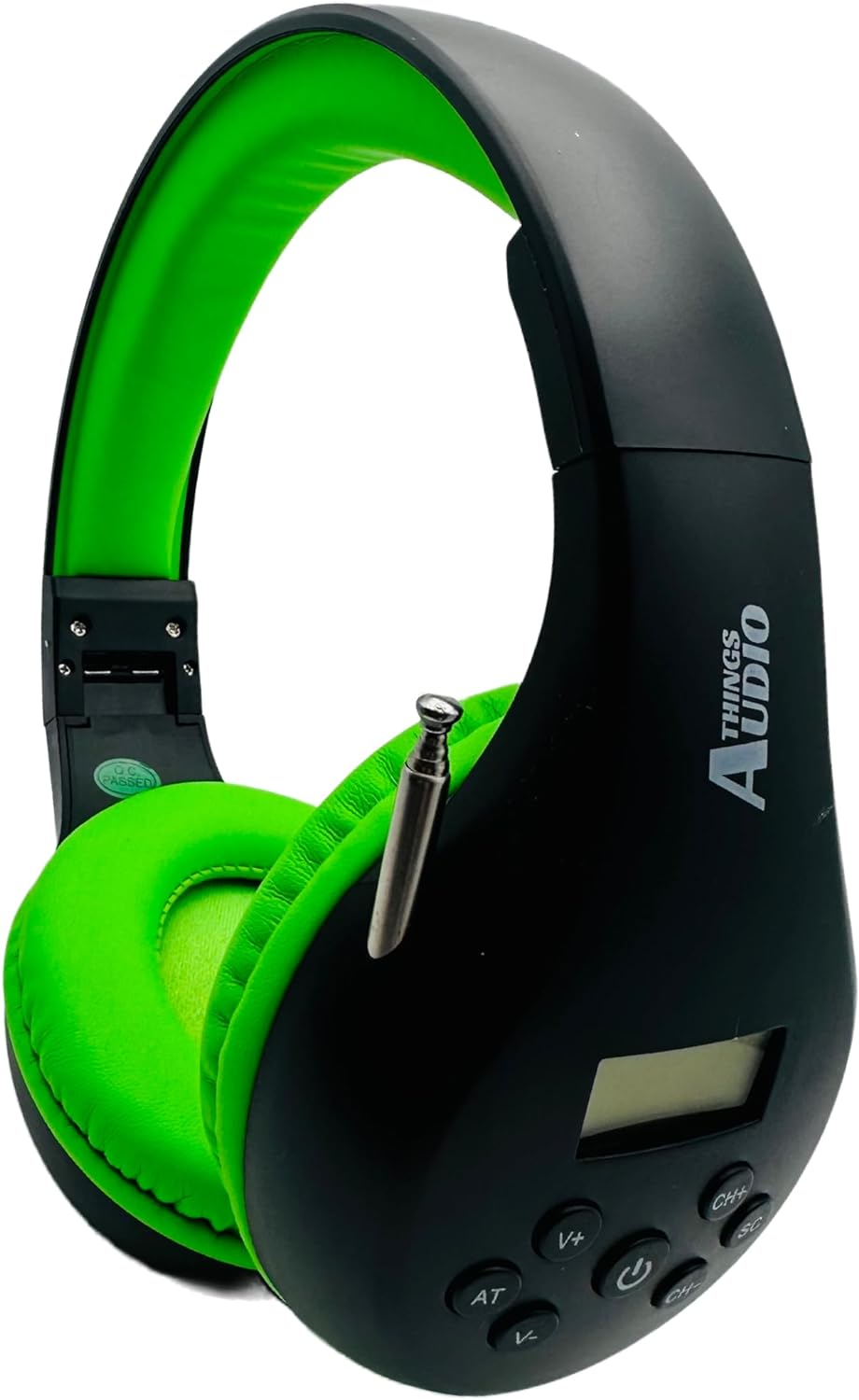 Portable Personal FM Radio Headphones Pull-Out Antenna for Great Reception, Walking, Jogging, Relaxing, School, Talk Radio - Powered by 2AA Batteries (Not Included) (Black &  Lime Green)