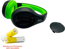 Load image into Gallery viewer, Portable Personal FM Radio Headphones Pull-Out Antenna for Great Reception, Walking, Jogging, Relaxing, School, Talk Radio - Powered by 2AA Batteries (Not Included) (Black &amp;  Lime Green)
