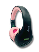 Load image into Gallery viewer, Portable Personal FM Radio Headphones Pull-Out Antenna for Great Reception, Walking, Jogging, Relaxing, School, Talk Radio - Powered by 2AA Batteries (Not Included) (Black &amp; Pink)
