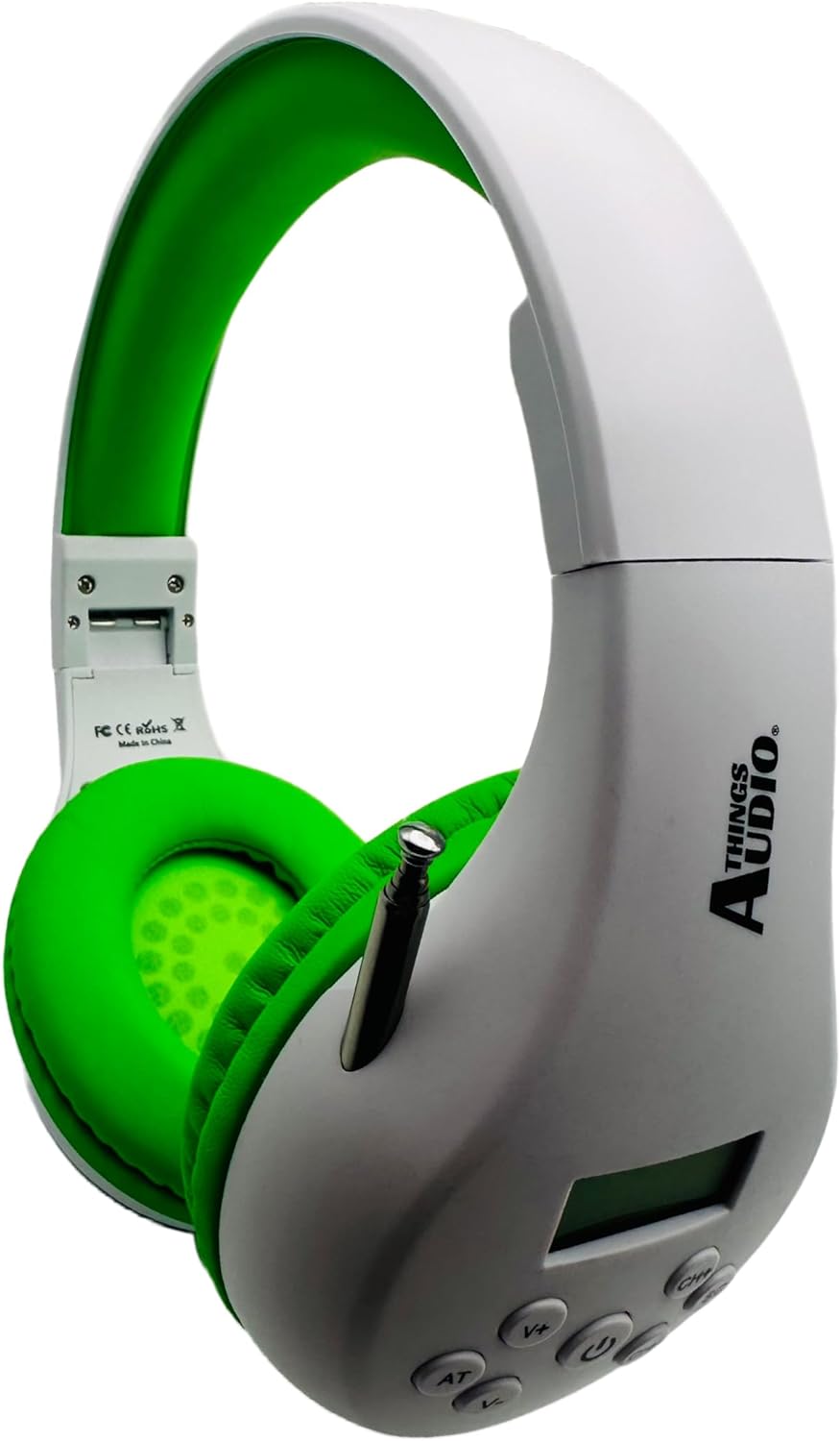 Portable Personal FM Radio Headphones Pull-Out Antenna for Great Reception, Walking, Jogging, Relaxing, School, Talk Radio - Powered by 2AA Batteries (Not Included) (White & Lime Green)