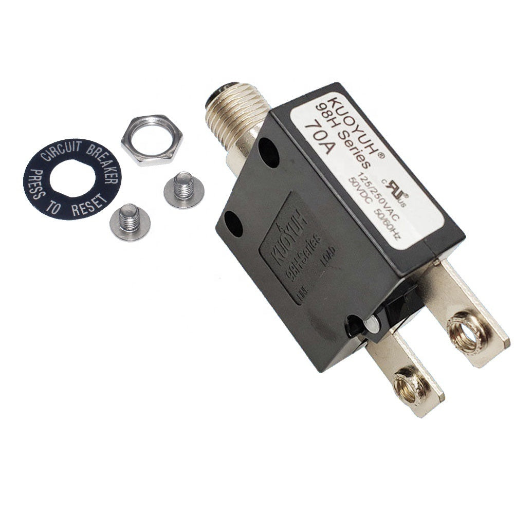 KUOYUH 70 Amp 98H Series Screw Connect Terminals Push-To-Reset Thermal Circuit Breaker with Transparent Waterproof Dust Button Cover
