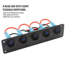Load image into Gallery viewer, Waterproof On-Off Toggle Switches with Pre-Wired for Car Truck SUV Marine Boat RV5 Gang 3 Pin Rocker Switch Panel
